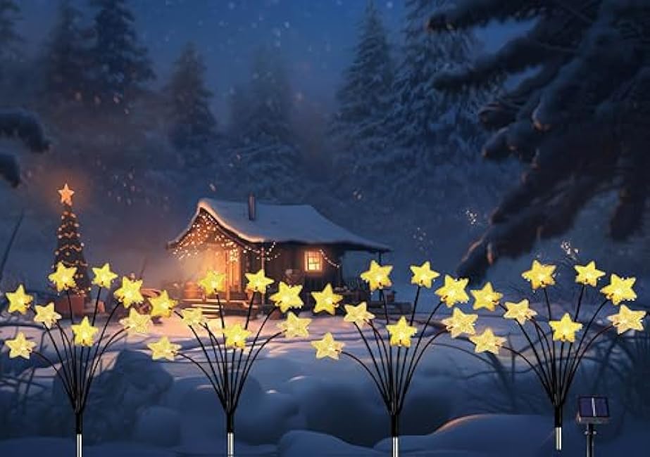Solar Garden Lights, Christmas Star Pathway Lights, Outdoor Decorations Star Lights, Solar Swaying Lights, Firefly Lights for Patio Pathway Outdoor Decor, Big Bulb Solar Swaying Lights(4pack Star)