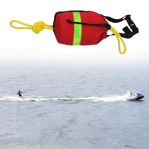 Perfeclan Wurfsack mit Seil, Seilwurfsack, 21 m tragbarer Rettungssack Rettungswurfleine mit Tasche für Wassersport, Schwimmen, Kanufahren, Bootfahren, Kajak, Segeln, Rot/Gelb mit Reflektorstreifen