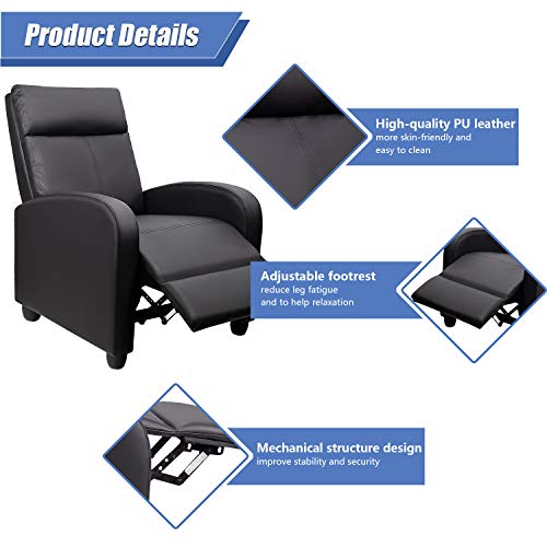 Tuoze Modern Pu Leather Recliners Chair Adjustable Home Theater Seating With Sofa Padded Cushion (Black) #TOP4