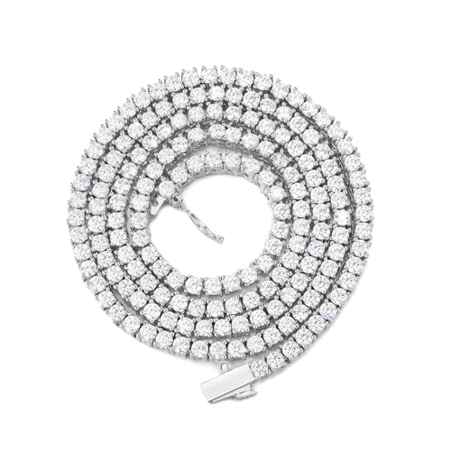 BREN Tennis Necklace - 3mm 4mm 5mm Iced Out Diamond Tennis Chain 5A Cubic Zirconia Necklace - 18K/White Gold Plated Flat Tennis Necklace for Women and Men Size 16