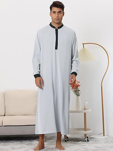 Lars Amadeus Nightshirt for Men's Contrast Color Banded Collar Long Sleeves Nightgown2