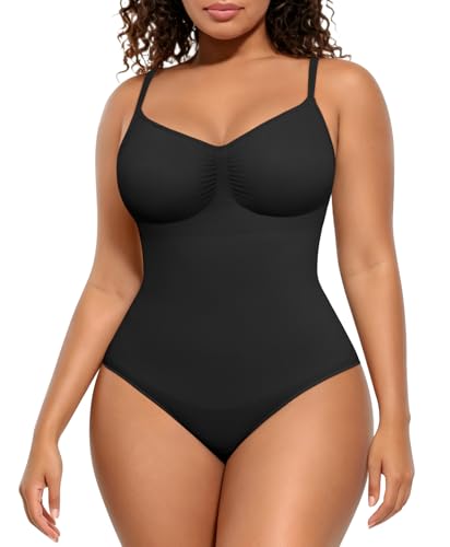 FeelinGirl Body Shaper Tummy Control Shapewear Bodysuit for Women Seamless Shaper Black M-L