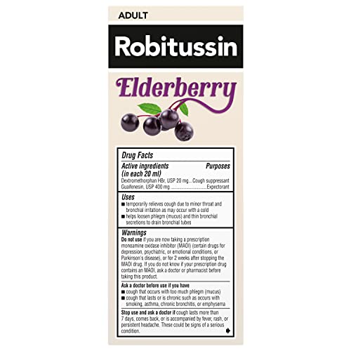 Robitussin Maximum Strength Elderberry Cough + Chest Congestion Dm Cough Medicine For Adults, Cough And Chest Congestion Relief Non Drowsy Liquid - 4 Fl Oz #TOP6