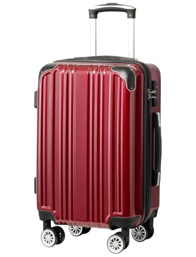 Image of Coolife Luggage, Suitcase with Durable and Lightweight, Checked Luggage with PC+ABS Hardshell, Dual Spinner Wheels, TSA Lock, and YKK Zipper (wine wind new, M(24in))