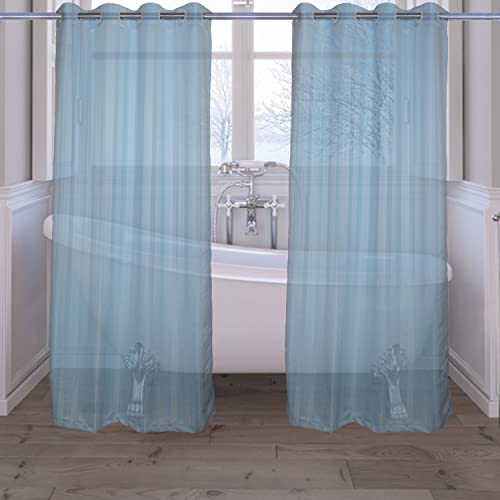 Image of 152 cm (5 ft) Waterproof Shower Curtain With Eyelets | Window Polyester Fabric Strips Design | Sky Blue colour | (Pack of 1) | Bathroom Shower Curtain | Waterproof Polyester | 152 L x 121 W centimeters