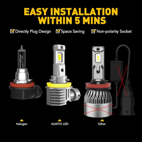 Image of AUXITO 9005 H11 Fog Light Bulbs 50000ML Per Set 6500K Cool White without Cooling Fan, Plug-N-Play 120W, Pack of 4