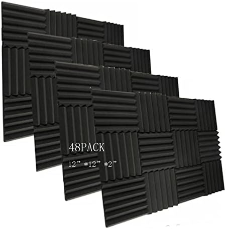 48 Pack Black Acoustic Foam Panels 2" X 12" X 12" Soundproofing Studio Foam Wedge Tiles Fireproof - Top Quality - Ideal for Home & Studio Sound Insulation (48Pack, BLACK)