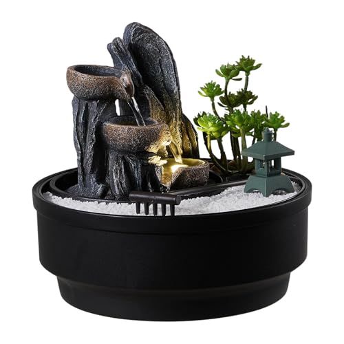 BTGGG Indoor Fountains with LED Light Rockery Indoor Water Features 21.5 * 21.5 * 20CM Desktop Indoor Waterfall for Meditation Relaxation 3 Pin UK Plug Included