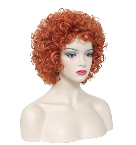 Image of Women's short curly wig, 70s disco style afro wig, wig for Halloween cosplay and parties (Orange)