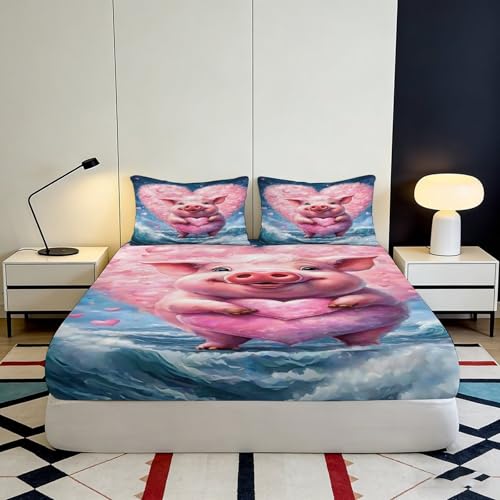 Drap housse cochon rose 90x200cm en microfibre 3D pour lit une place - 4