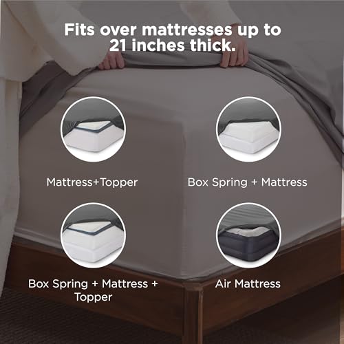 Image of Bedsure Deep Pocket Twin Sheets Set - Fits Mattresses Up to 21 Inches Thick -3 Piece GentleSoft Bed Sheets, Moisture Wicking, Soft & Cooling Bedsheet & Pillowcases, Easy & Secure Fit, Dark Grey