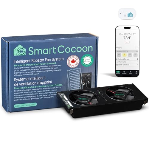 SmartCocoon 4X10 Register Booster Fan with Temperature & Humidity Sensor - Smart Dual Air Conditioner & Heater Floor Fan for Smart Home - Integrates with Ecobee & Nest Thermostats