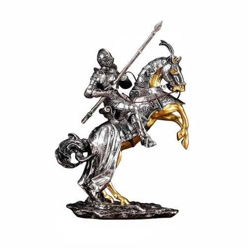 ZGUZMCMK Chevalier Figurine Statuette Médiévale Résine Cheval Texture Vieillie Décoration Mémoire Historique Convient pour Maison Consultation Professionnelle Étagères, Épée 25-9-28cm