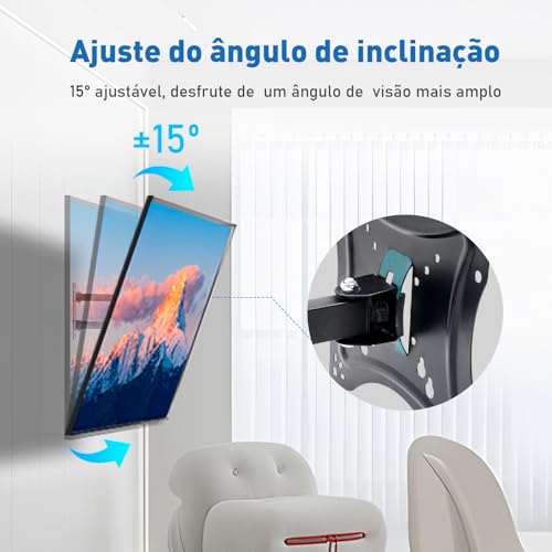 Suporte Articulado de Parede para TV, Ajuste Livre, Adequado para TVs de 14 a 42 Polegadas, Suporta