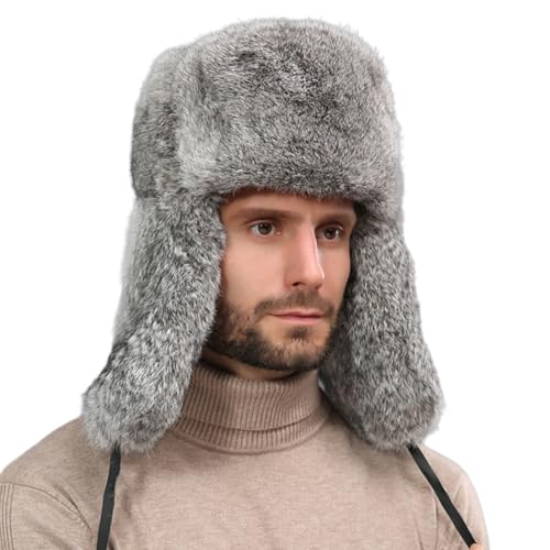 Vintage Plush Trapper Hat for Teens Adult Windproof Winter Hat Thicken Earflap Hat Keep Warm Skiing Cycling Hat Gray