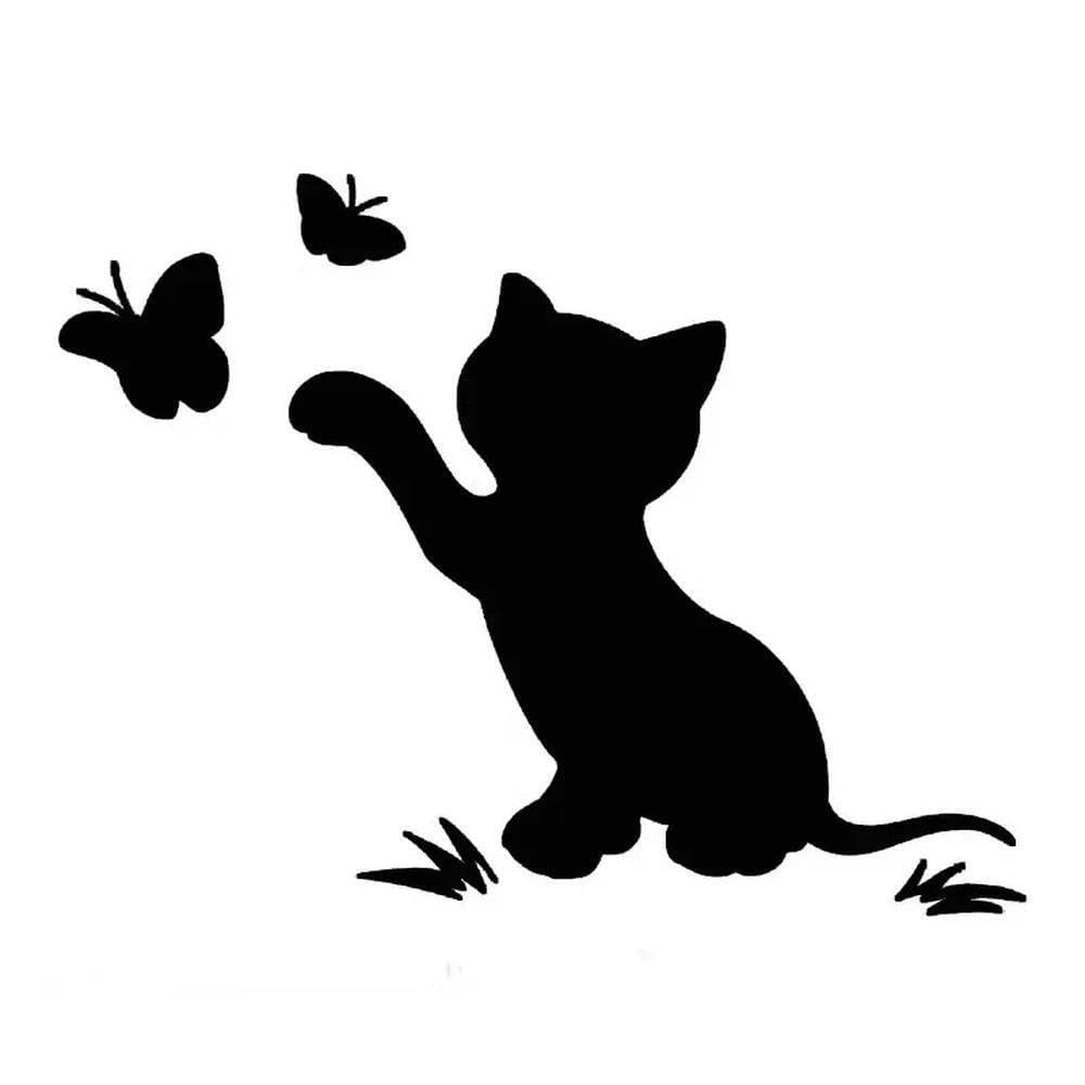Cat Catching Butterfly Sticker Auto Body Bumper Vinyl Film Decal(Glossy Black,15x12cm)