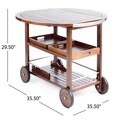image for Christopher Knight Home Tiller Outdoor Dark Acacia Wood Bar Cart with 