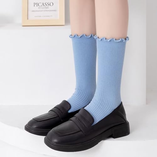 Womens Ruffle Socks Fashion Breathable Solid Color Turn-Cuff Cute Girls Ankle Socks 3 Pairs2