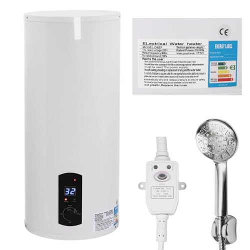 DAOHHFO Chauffe-eau électrique 220 V (60 l, protection contre les fuites, douche pratique, affichage de la température, 25-75 °C) - Chauffe-eau mural électrique 2000 W