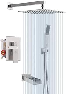 SR SUN RISE 12 Inches All Metal Shower System with Tub Spout Square Rain...