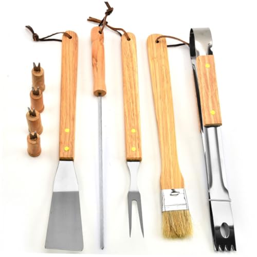 Set de herramientas para parrilla 10 pcs acero inoxidable mango madera miniatura 4