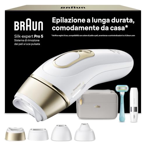 Braun Silk·Expert pro 5 Epilatore Luce Pulsata, 4 Testine, PL5412 Oro