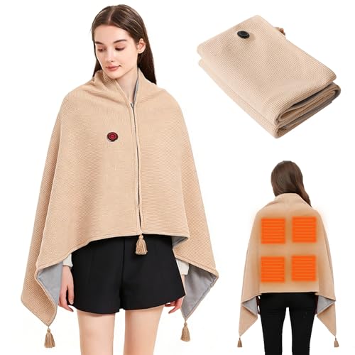 USB Heizdecke - Elektrische Heizdecke, Beheizter Schal mit 3 Heizstufen, Flanell Heizdeckes, Beheizte Wärmedecke Autodecke für Büro Zuhause Haus Auto Camping(Aprikose)