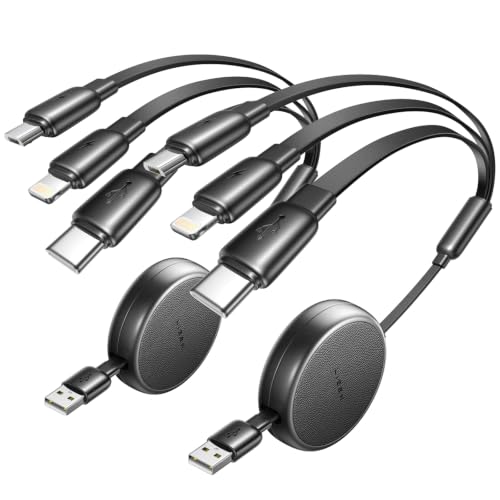 Image of LISEN Multi Charging Cable, 3 in 1 Retractable Charging Cable, Retractable Car Charger with Type C /L /Micro USB Ports for iPhone 17 16 15 14 Pro /Samsung Galaxy S25 /Kindle, Car Accessories, 2 Pack