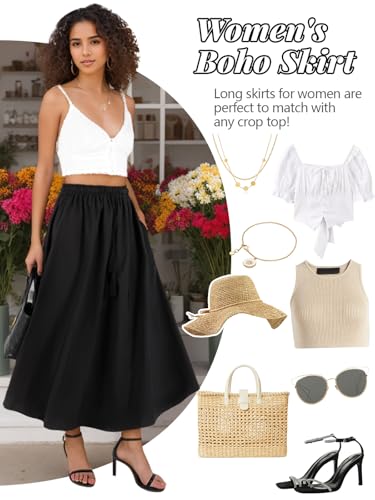 BALAYSIER Long Skirt with Pockets and Adjustable Drawstring, Black, L - Image 4