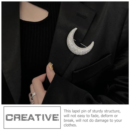 Image of Full Diamond Moon Brooch Pin - Metal Suit Jewelry Pin Badge Shawl Alloy Rhinestones
