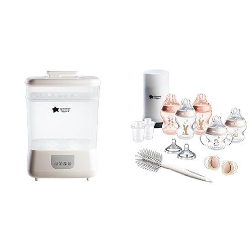 Tommee Tippee Esterilizador de vapor eléctrico y secadora y biberón de 14 piezas, calentador de biberones y chupete de viaje con pezones