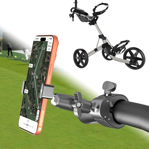Charchendo [No-Shake] Golf Push Cart Phone Holder - Wide 0.7 Deep Clamp for Thick Case Smartphones - Mounts to 0.7-1.78 Handlebars - Fits 4-7 Cell Phones for Clicgear Sun Mountain Caddytek