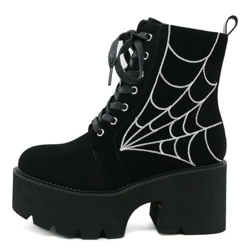 Image of Parisuit Womens Goth Patent Ankle Boots Platform Chunky Combat Boots