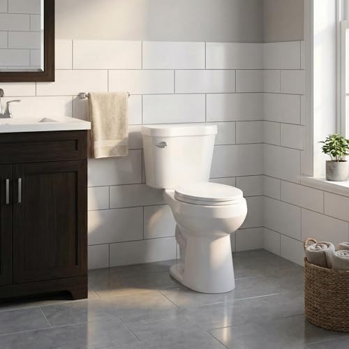 White Round Two-Piece Toilet, Comfort ADA Height 19', Powerful 1.28 GPF Flush, Soft Close Seat &...