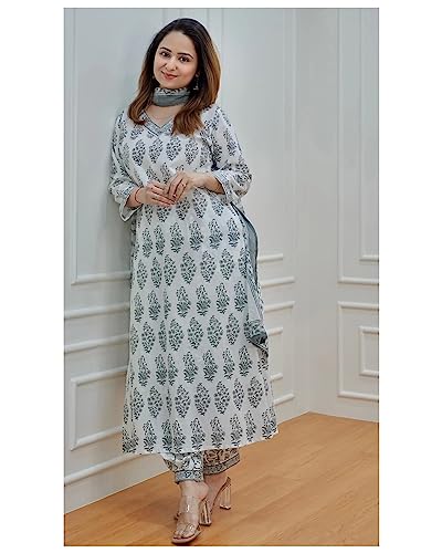 Image of KLOSIA Women's Block Printed Kurta and Pant Set with Dupatta