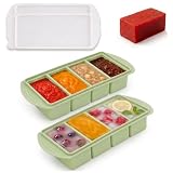 SINAYREK Silikon Gefrierform mit Deckel, 2er-Set Mintgrün, stapelbare Gefrierbehälter, 2 x 4 Fächer je 250 ml, mit Messskala für Suppe, Brühe, Sauce, Babybrei & Meal Prep, BPA-frei