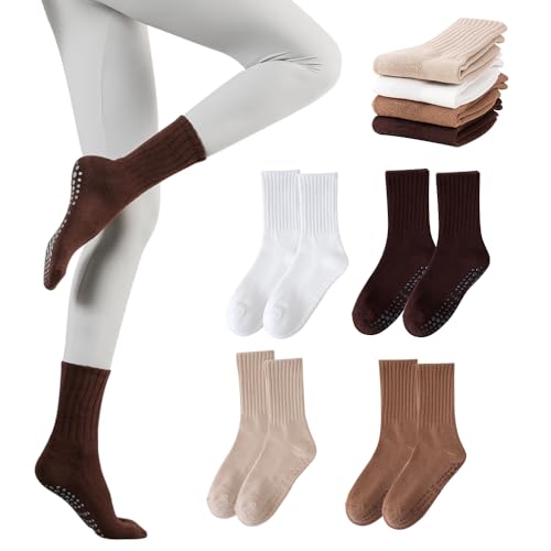 Aoreun - Aoreun Chaussettes de yoga, 4 Paires de Chaussettes Antidérapantes pour Femme, Chaussettes de Yoga Chaussettes Mi-Mollet, Chaussettes de Pilates pour Pilates, Yoga, Danse,Arts Martiaux, Trampoline - -13%