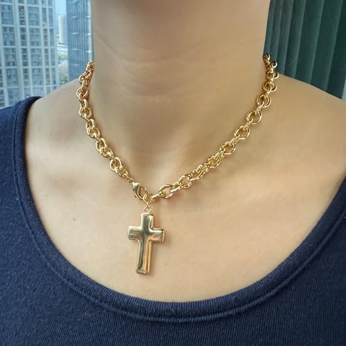 18k Gold Cross Charm Necklace for Women Trendy Star Pendant Necklace Toggle Clasp Necklaces4