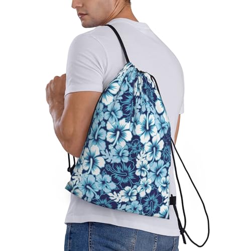 Blue Hibiscus Floral Drawstring Bag Sports Sackpack Water Resistant String Bag For Sport Shopping Yoga Gym3