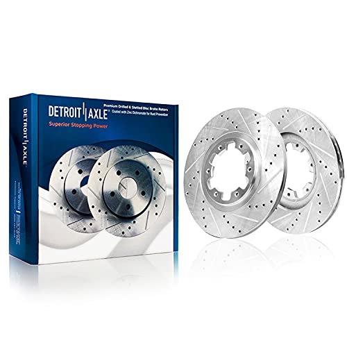 Image of Detroit Axle - Front Brake Kit for 1998-2004 Nissan Pathfinder Infiniti QX4 Drilled & Slotted Disc Brakes Rotors Ceramic Brake Pads Replacement 1999 2000 2001 2002 2003