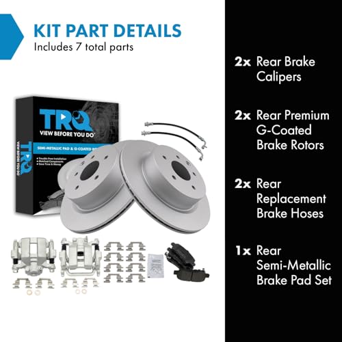 Image of TRQ Rear Brake Pad and Rotor Set Semi Metallic Coated Rotors Calipers Compatible with 2005-2007 Infiniti G35 2006-2008 Nissan 350Z