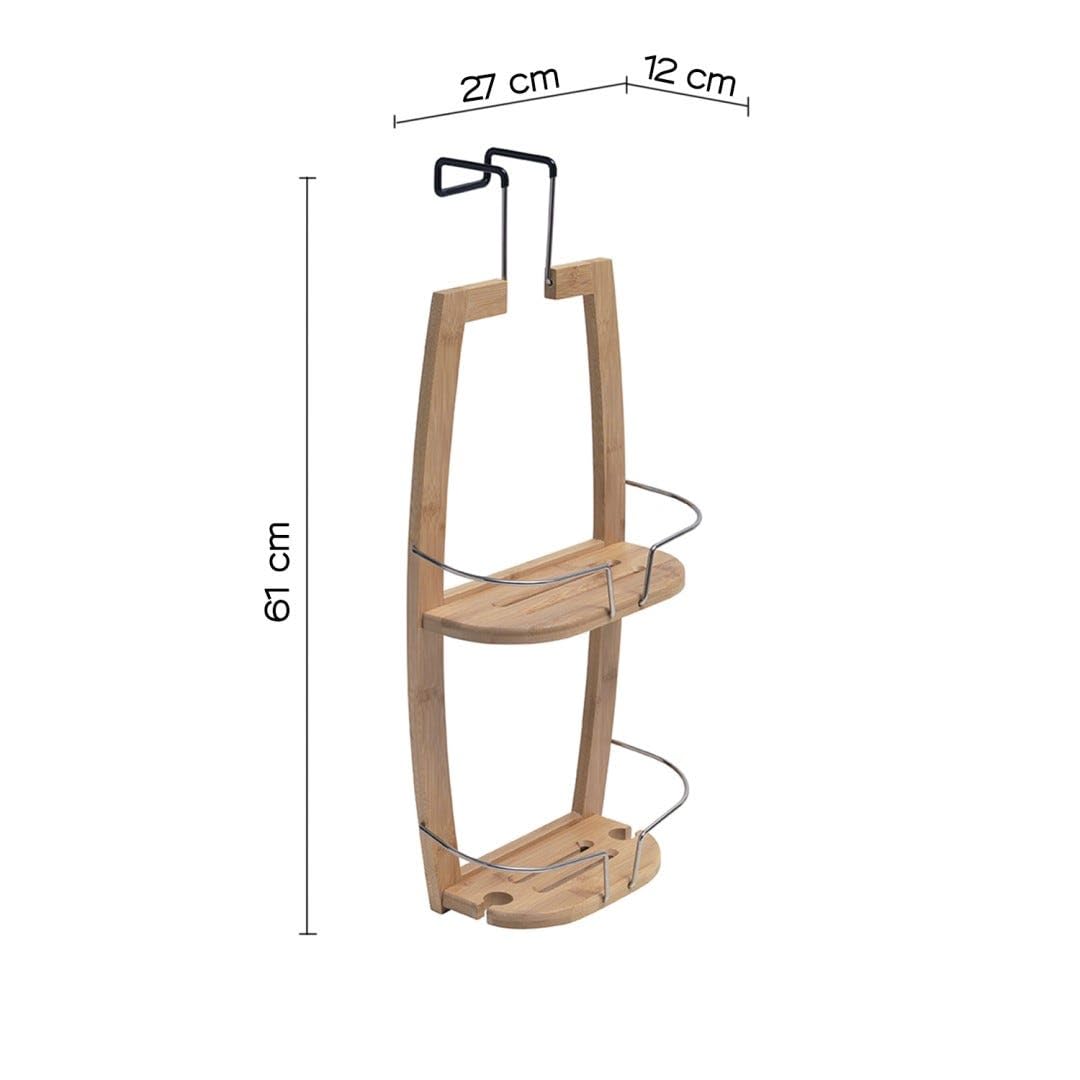 Kiamami Valentina Portaoggetti Doccia Appendibile 2 Ripiani Bambù | Legno di bambù naturale, 2 scomparti, L 27 cm H 61 cm P 12 cm, per box doccia, accessori bagno