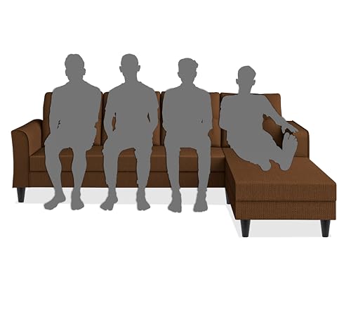 Image of Adorn India Maddox Tufted L Shape 5 Seater Sofa Set RHS (Brown) (3 Year Warranty)