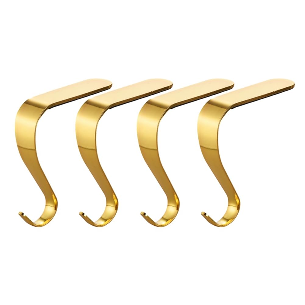 CTRLZS Christmas Stocking Holders Xmas Fireplace Hanger Hooks Holiday Mantel Garland Clips Metal Grips Set of 4 (Gold) Easy Install