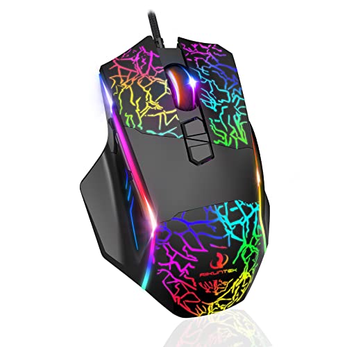 RGB Gaming Maus RIIKUNTEK Gaming Maus Wired mit 8 Programmierbare Tasten (Feuerknopf), USB Wired Maus mit 7200 DPI, 12 RGB Beleuchtung, Maus mit Kabel, Ergonomische Optische Gaming Maus für PC, Laptop Cover
