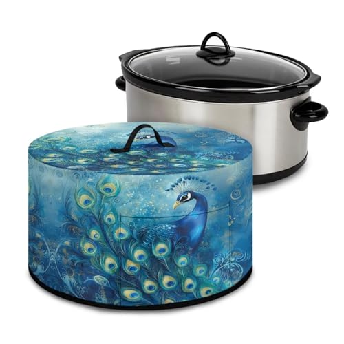Hwzdsyxl Blue Peacock Floral Print Slow Cooker Cover Fits 6/7/8 Quart Large Crock Pot Practical Electric Pressure Cooker Cover Keep Kitchen Clean and Easy to Use, 16x14x9.6 Inch -  HWZ-CZA65-40701