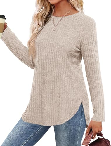 Women's Long Sleeve Sweatshirts Tunic Tops Loose Fit Dressy Crew Neck Pullover Basic Sweaters for Women 20254