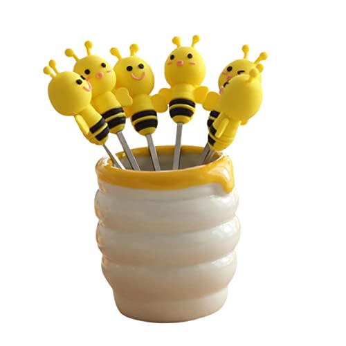 OFFSCH Stainless Fruit Forks 6 Forks Ceramic Holder for Party Picks Appetizers