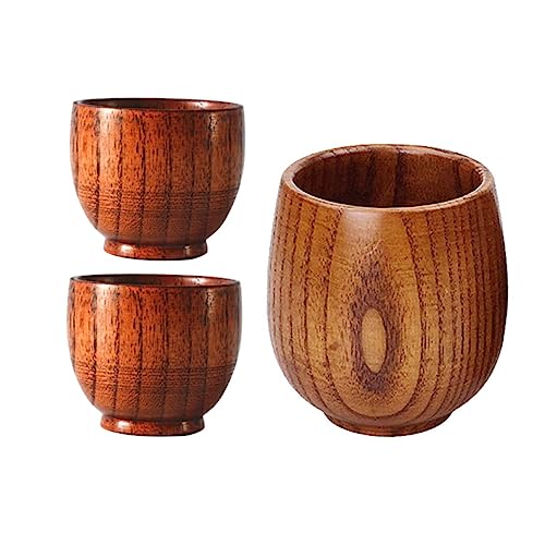 FUNOMOCYA Wooden Drinking Cups 3pc Japanese Sake Cups Smooth Surface for Kitchen