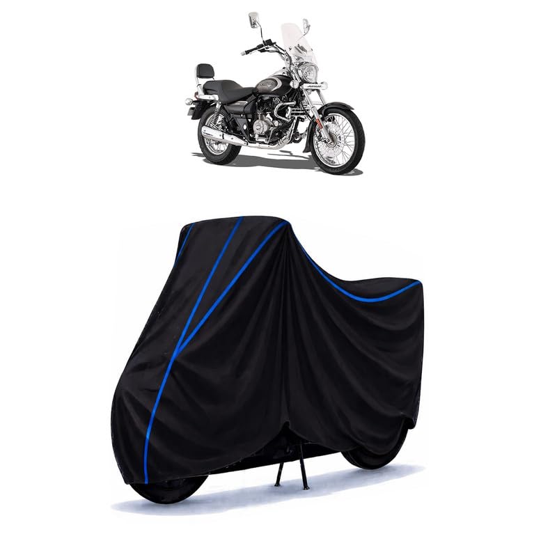 Image of Bajaj Avenger Cruise 220 BS6 Bike Cover Water Resistant Universal Motorcycle Rain | Heavy Duty UV Protection, Dust, Scratch Indoor Outdoor All Weather with Black Blue Piping Elastic